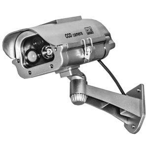 Security camera with motion-activated flashing LED for enhanced safety and deterrence.