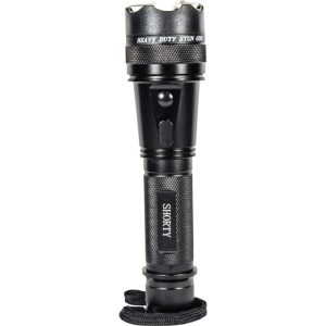 Compact stun gun with flashlight for self-defense.