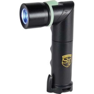 Compact emergency safety tool with LED flashlight for vehicle safety and self-defense.