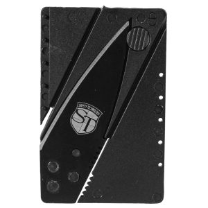 Defense credit card knife with foldable blade, compact and discreet for personal safety.