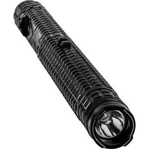 Powered stun gun with flashlight for self-defense and safety.