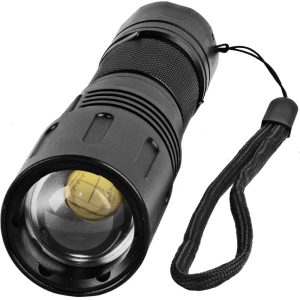 Durable 3000 Lumen LED flashlight with zoom feature for self-defense.